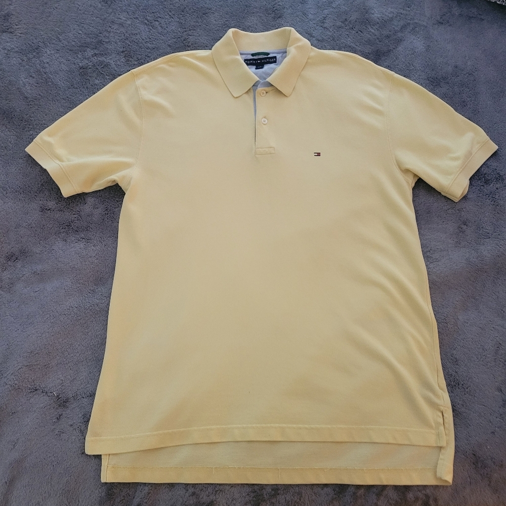 Tommy Hilfiger Men's Large Pale Yellow Polo Shirt